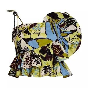 Tanya Taylor Claudette Tie-Shoulder Ruffle Peplum Tank Top in Zest NWT!